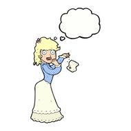 cartoon victorian woman dropping handkerchief with thought bubbl N10
