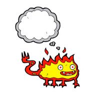 cartoon little fire demon with thought bubble N21