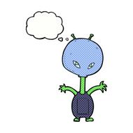 cartoon space alien with thought bubble N19