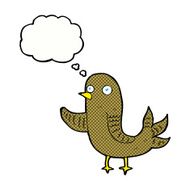 cartoon waving bird with thought bubble N19