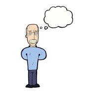 cartoon annoyed balding man with thought bubble N8