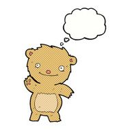 cartoon waving teddy bear with thought bubble N16