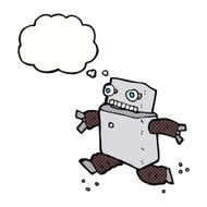 cartoon running robot with thought bubble N9