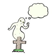 cartoon ghost rising from grave with thought bubble N21