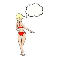 cartoon bikini woman with thought bubble N2
