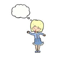 cartoon waving woman with thought bubble N129