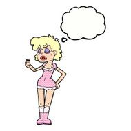 cartoon woman making dismissive gesture with thought bubble N19