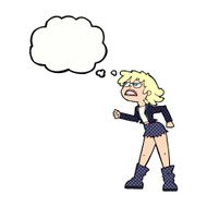 cartoon angry biker girl with thought bubble N10