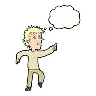 cartoon happy man pointing with thought bubble N55