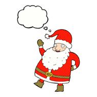 funny waving santa claus cartoon with thought bubble N20