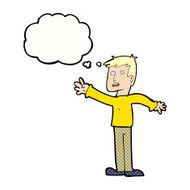 cartoon worried man reaching with thought bubble N19