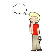 cartoon boy wondering with thought bubble N9