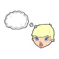cartoon unimpressed woman with thought bubble N9