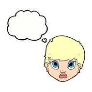 cartoon sulking woman with thought bubble N9