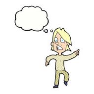 cartoon worried man pointing with thought bubble N26