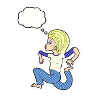 cartoon woman running with thought bubble N10