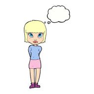 cartoon woman standing with thought bubble N19
