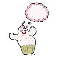 cartoon cupcake monster with thought bubble N10