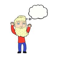cartoon bearded man waving arms with thought bubble N9