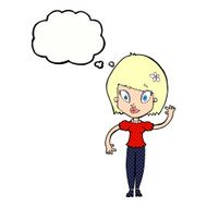 cartoon pretty woman waving with thought bubble N79