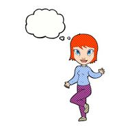 cartoon pretty woman waving with thought bubble N80