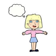 cartoon excited woman with thought bubble N120