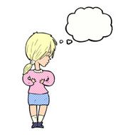 cartoon shy woman with thought bubble N44
