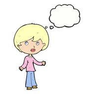 cartoon woman thinking with thought bubble N14