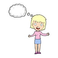 cartoon excited woman with thought bubble N121