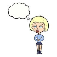 cartoon bored woman waiting with thought bubble N10