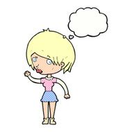 cartoon waving woman with thought bubble N130