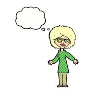 cartoon woman wearing glasses with thought bubble N19