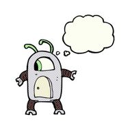 cartoon alien robot with thought bubble N16