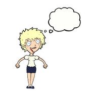 cartoon excited woman with thought bubble N122