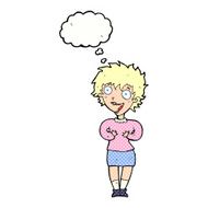 cartoon excited woman with thought bubble N123