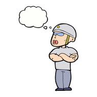 cartoon security guard with thought bubble N10