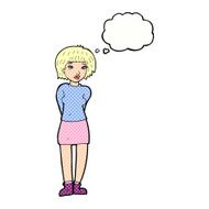 cartoon shy woman with thought bubble N45