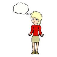 cartoon woman shrugging shoulders with thought bubble N452