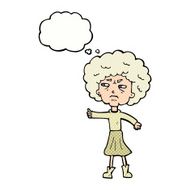 cartoon annoyed old woman with thought bubble N19