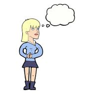 cartoon woman waiting with thought bubble N17