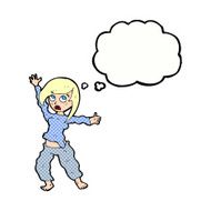 cartoon frightened woman with thought bubble N26