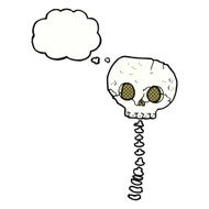 cartoon spooky skull and spine with thought bubble N10
