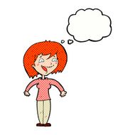 cartoon excited woman with thought bubble N124