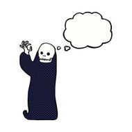 cartoon waving halloween ghoul with thought bubble N8