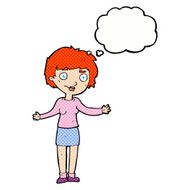 cartoon confused woman with thought bubble N76