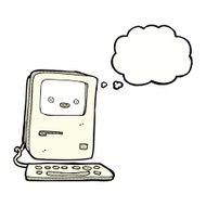 cartoon old computer with thought bubble N18