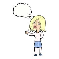 cartoon unhappy woman with thought bubble N9