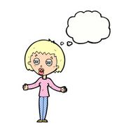 cartoon suspicious woman with thought bubble N19