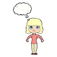 cartoon woman shrugging shoulders with thought bubble N453