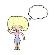cartoon woman waving with thought bubble N311